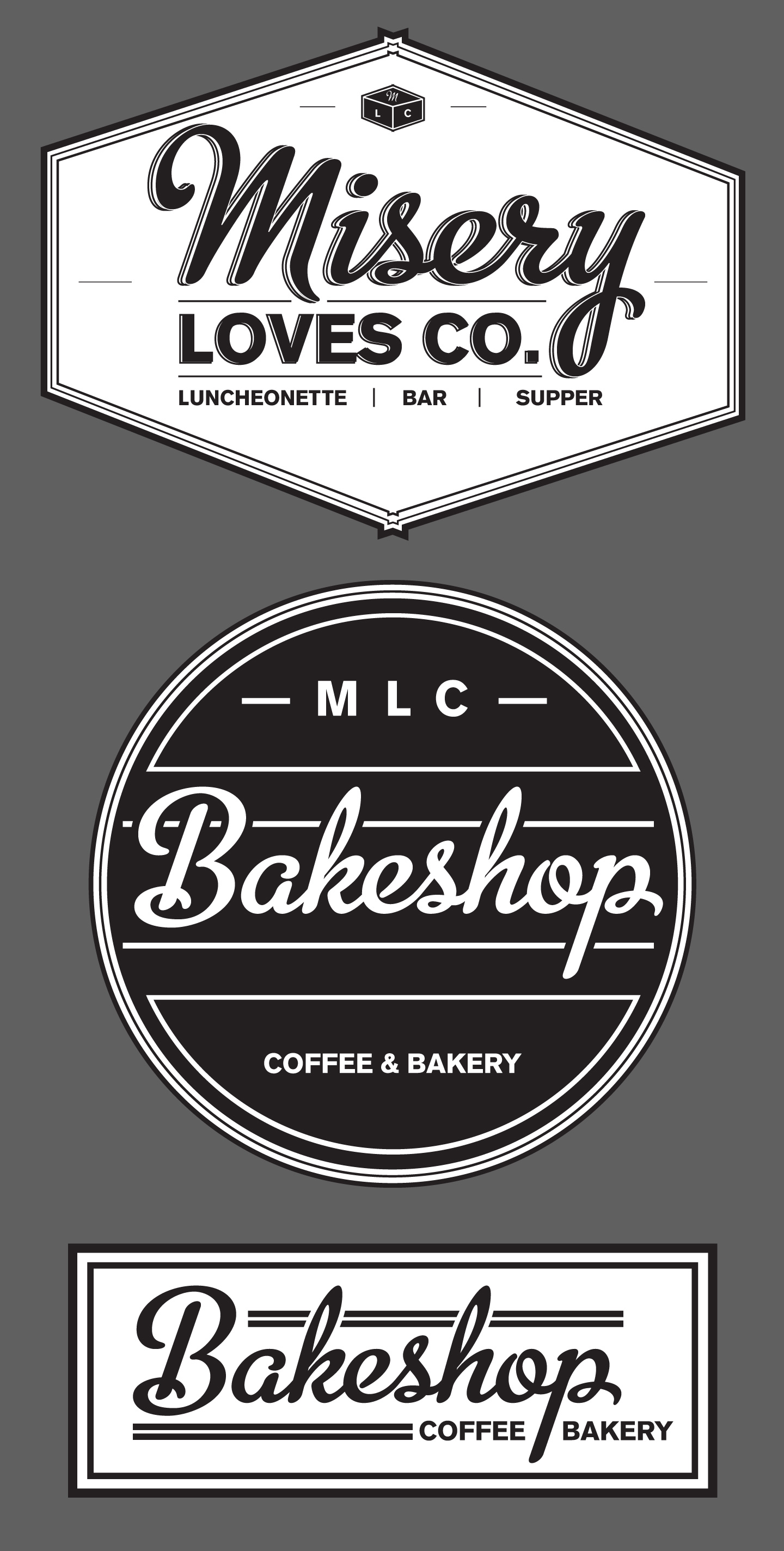 Misery Loves Co. and MLC Bakeshop Signage Designs