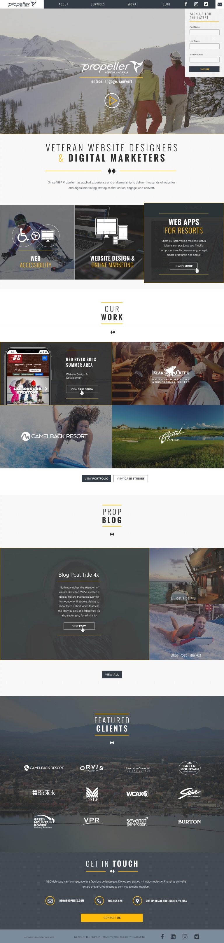 Propeller Media Works Homepage Desktop Design with Active States