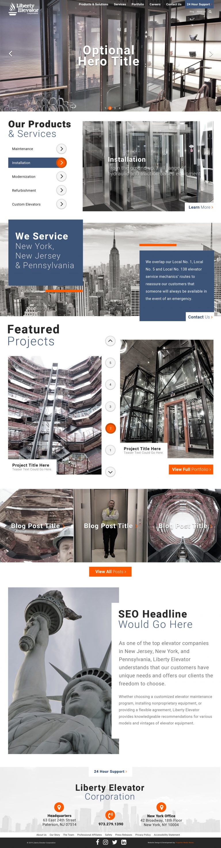 Liberty Elevator Homepage Desktop Design