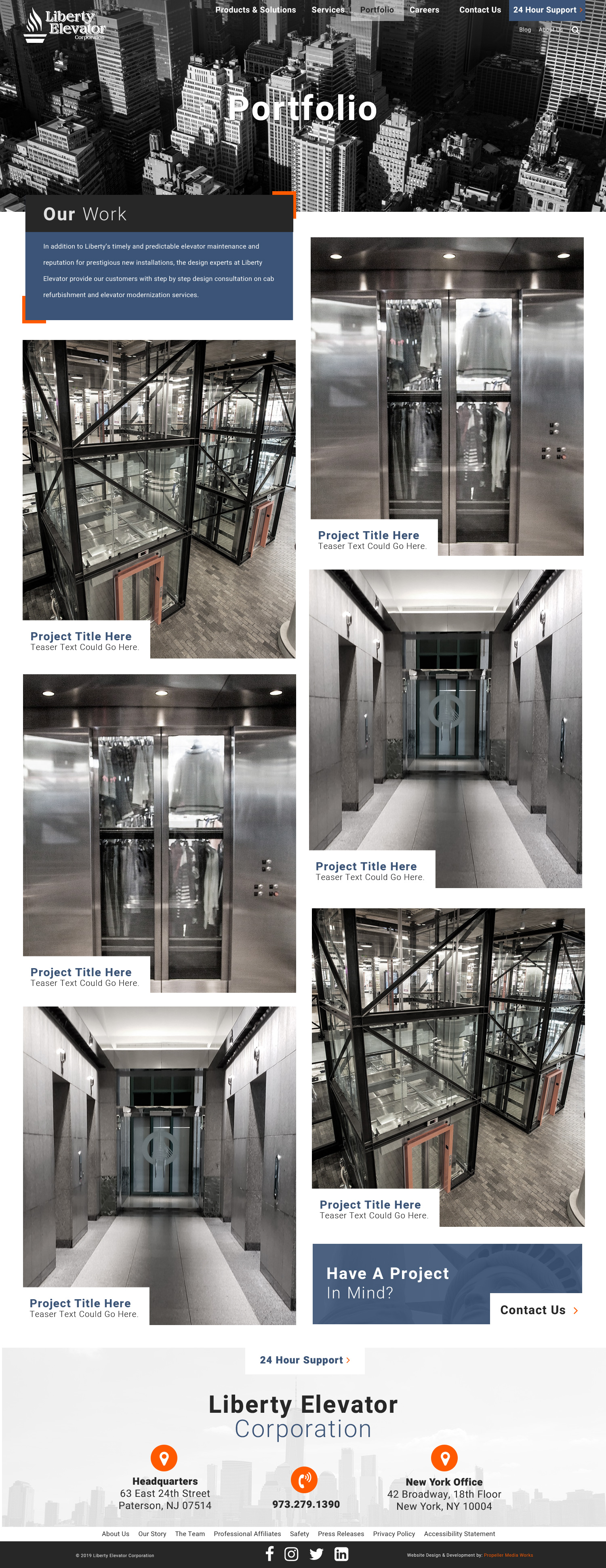 Liberty Elevator Desktop Portfolio Landing Page