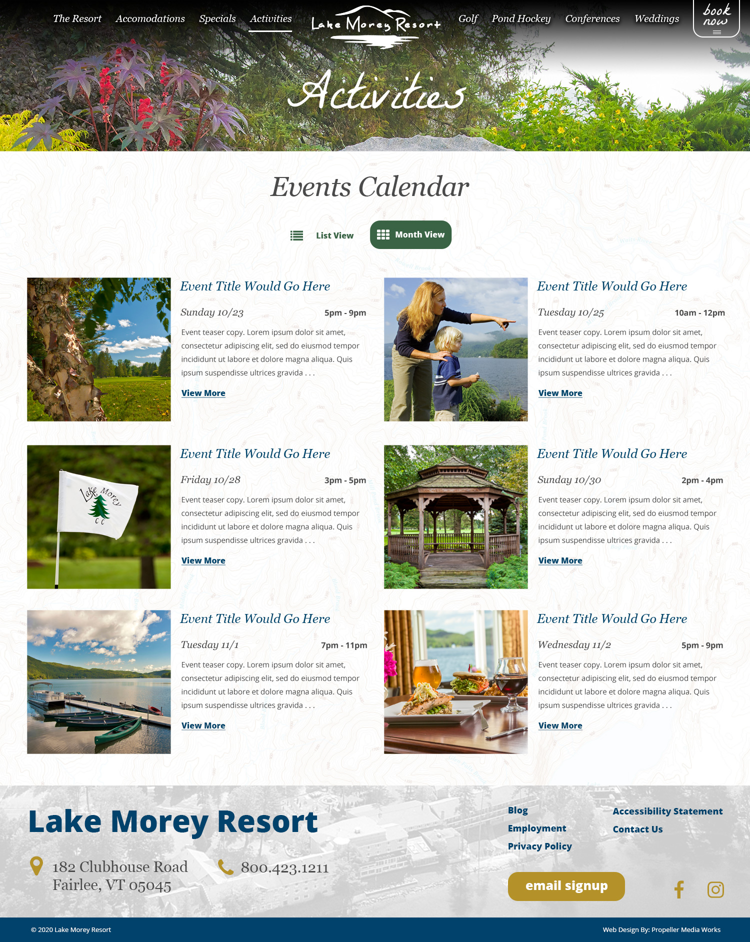 Lake Morey Resort - Events Calendar Desktop