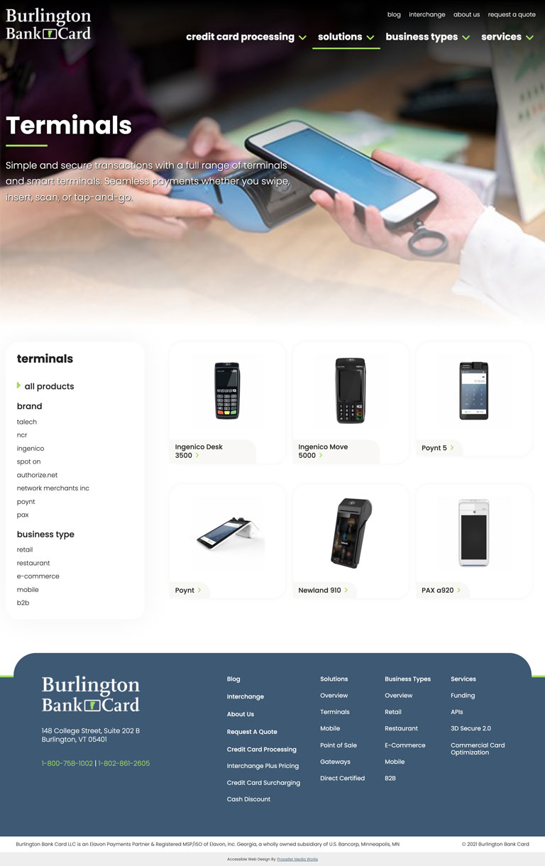 Burlington Bank Card Products Page - Desktop